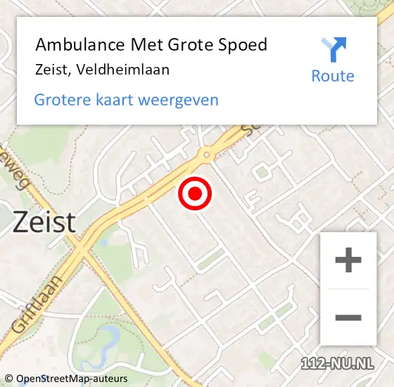 Locatie op kaart van de 112 melding: Ambulance Met Grote Spoed Naar Zeist, Veldheimlaan op 24 januari 2016 14:17