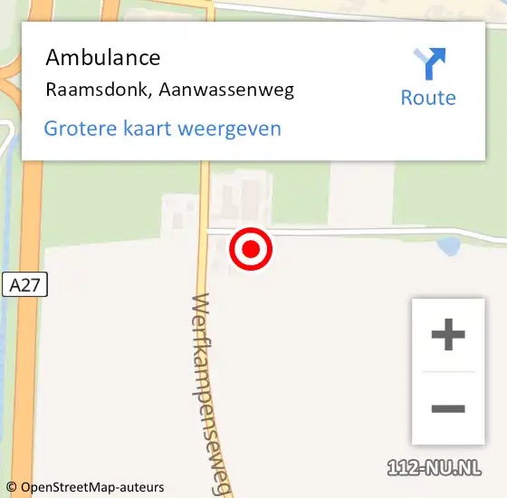 Locatie op kaart van de 112 melding: Ambulance Raamsdonk, Aanwassenweg op 24 januari 2016 15:04