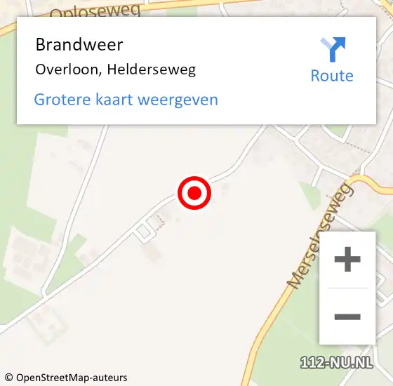 Locatie op kaart van de 112 melding: Brandweer Overloon, Helderseweg op 24 januari 2016 16:14