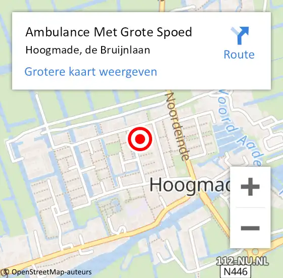 Locatie op kaart van de 112 melding: Ambulance Met Grote Spoed Naar Hoogmade, de Bruijnlaan op 24 januari 2016 16:59