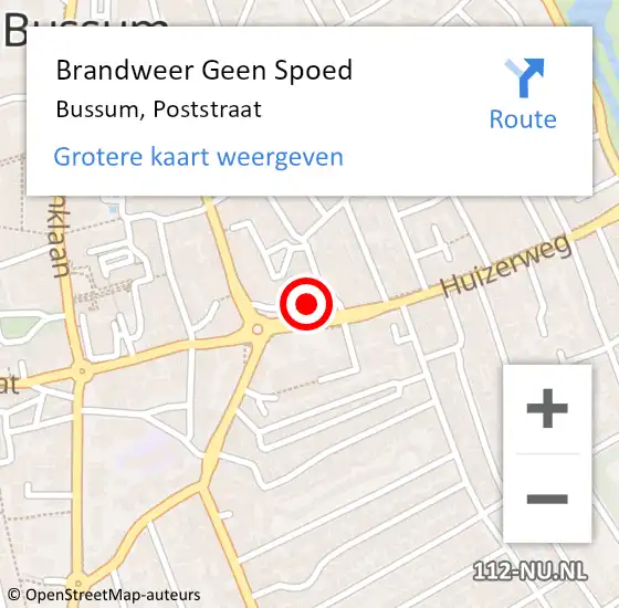 Locatie op kaart van de 112 melding: Brandweer Geen Spoed Naar Bussum, Poststraat op 24 januari 2016 18:58