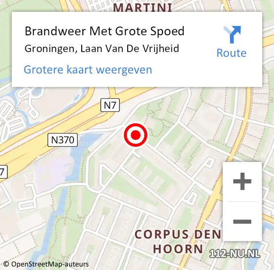 Locatie op kaart van de 112 melding: Brandweer Met Grote Spoed Naar Groningen, Laan Van De Vrijheid op 24 januari 2016 22:32