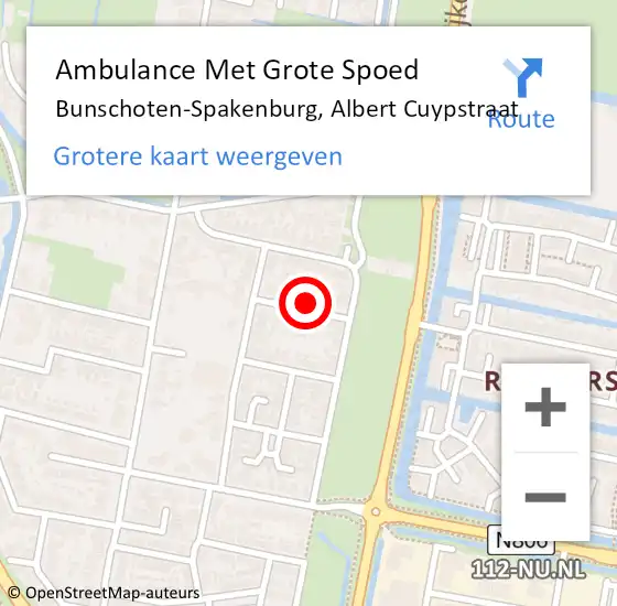 Locatie op kaart van de 112 melding: Ambulance Met Grote Spoed Naar Bunschoten-Spakenburg, Albert Cuypstraat op 24 januari 2016 22:33