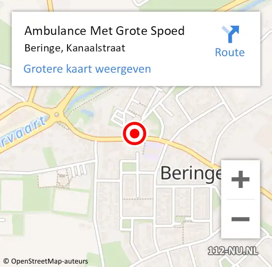 Locatie op kaart van de 112 melding: Ambulance Met Grote Spoed Naar Beringe, Kanaalstraat op 4 december 2013 10:42