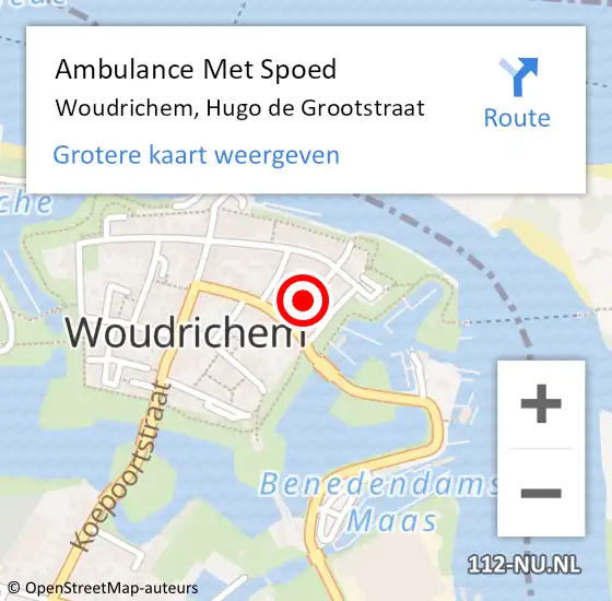 Locatie op kaart van de 112 melding: Ambulance Met Spoed Naar Woudrichem, Hugo de Grootstraat op 25 januari 2016 00:30