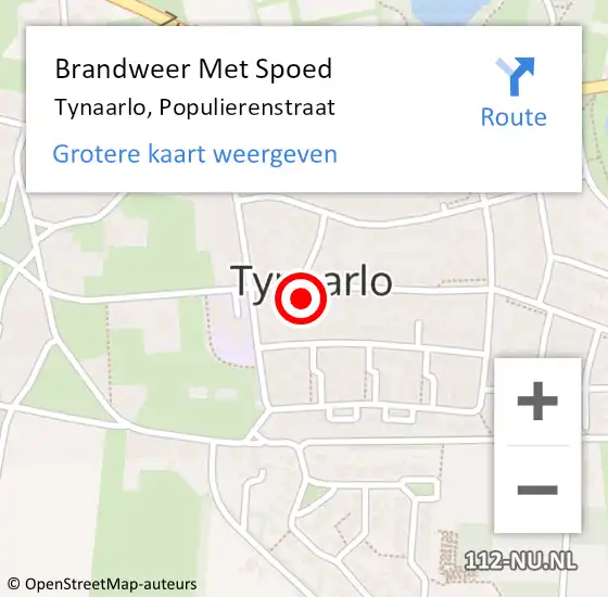 Locatie op kaart van de 112 melding: Brandweer Met Spoed Naar Tynaarlo, Populierenstraat op 25 januari 2016 01:02