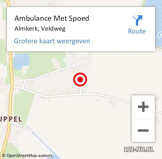 Locatie op kaart van de 112 melding: Ambulance Met Spoed Naar Almkerk, Veldweg op 25 januari 2016 01:13