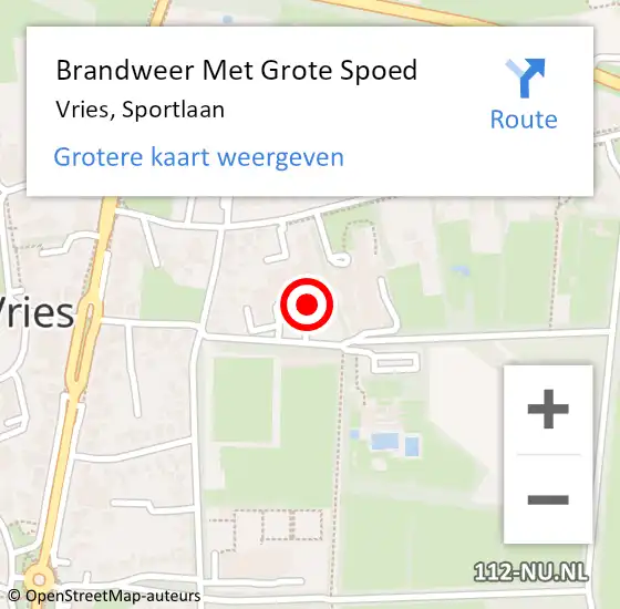 Locatie op kaart van de 112 melding: Brandweer Met Grote Spoed Naar Vries, Sportlaan op 25 januari 2016 05:24