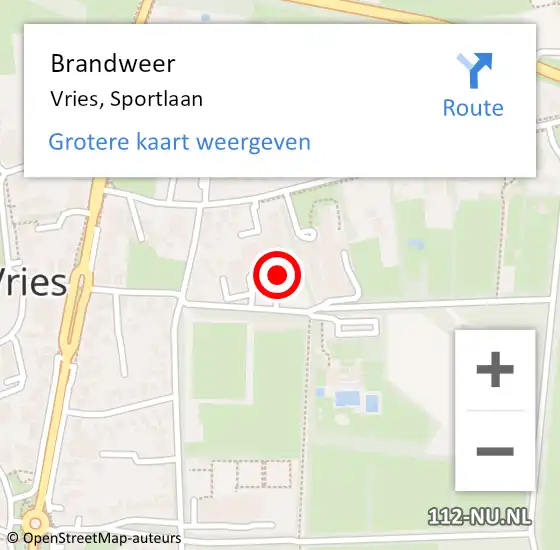 Locatie op kaart van de 112 melding: Brandweer Vries, Sportlaan op 25 januari 2016 05:27