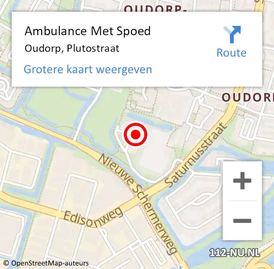 Locatie op kaart van de 112 melding: Ambulance Met Spoed Naar Oudorp, Plutostraat op 25 januari 2016 08:00