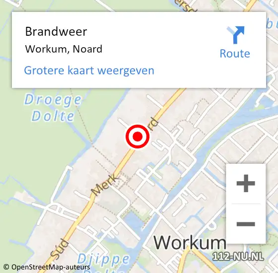 Locatie op kaart van de 112 melding: Brandweer Workum, Noard op 25 januari 2016 08:11