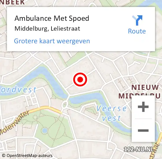 Locatie op kaart van de 112 melding: Ambulance Met Spoed Naar Middelburg, Leliestraat op 25 januari 2016 08:27