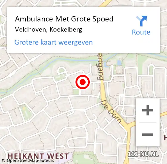 Locatie op kaart van de 112 melding: Ambulance Met Grote Spoed Naar Veldhoven, Koekelberg op 25 januari 2016 08:27