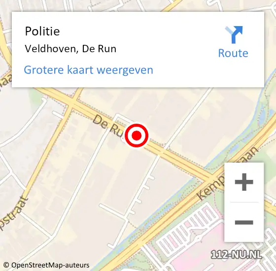 Locatie op kaart van de 112 melding: Politie Veldhoven, De Run op 25 januari 2016 08:39