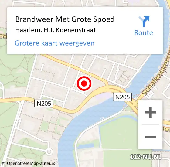 Locatie op kaart van de 112 melding: Brandweer Met Grote Spoed Naar Haarlem, H.J. Koenenstraat op 25 januari 2016 09:14