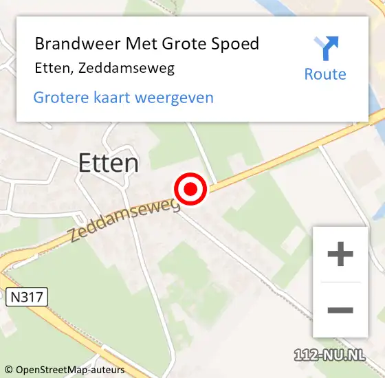 Locatie op kaart van de 112 melding: Brandweer Met Grote Spoed Naar Etten, Zeddamseweg op 25 januari 2016 09:24