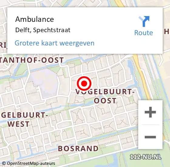 Locatie op kaart van de 112 melding: Ambulance Delft, Spechtstraat op 25 januari 2016 11:01