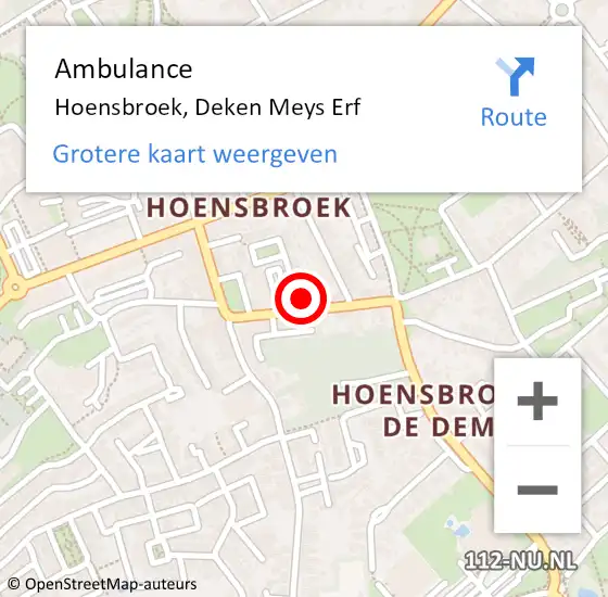 Locatie op kaart van de 112 melding: Ambulance Hoensbroek, Deken Meys Erf op 4 december 2013 11:20