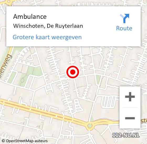 Locatie op kaart van de 112 melding: Ambulance Winschoten, De Ruyterlaan op 25 januari 2016 11:27