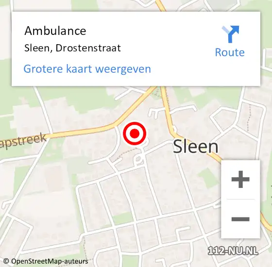 Locatie op kaart van de 112 melding: Ambulance Sleen, Drostenstraat op 25 januari 2016 11:33