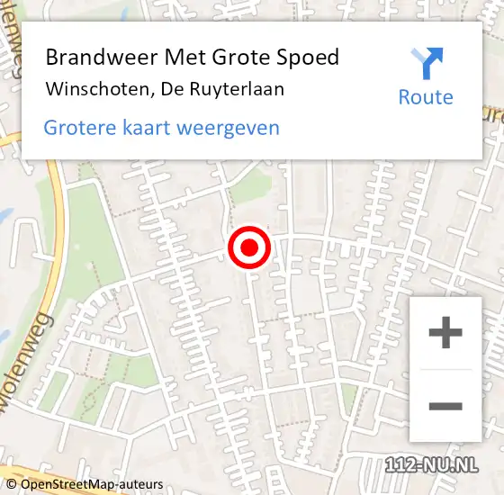 Locatie op kaart van de 112 melding: Brandweer Met Grote Spoed Naar Winschoten, De Ruyterlaan op 25 januari 2016 12:13