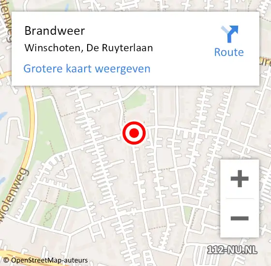 Locatie op kaart van de 112 melding: Brandweer Winschoten, De Ruyterlaan op 25 januari 2016 12:14