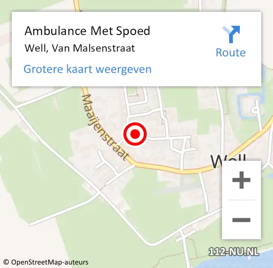 Locatie op kaart van de 112 melding: Ambulance Met Spoed Naar Well, Van Malsenstraat op 25 januari 2016 12:15