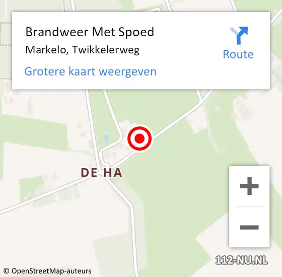 Locatie op kaart van de 112 melding: Brandweer Met Spoed Naar Markelo, Twikkelerweg op 25 januari 2016 12:23