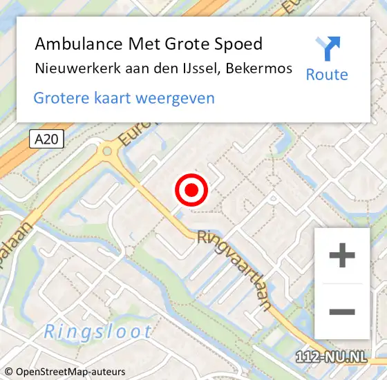 Locatie op kaart van de 112 melding: Ambulance Met Grote Spoed Naar Nieuwerkerk aan den IJssel, Bekermos op 25 januari 2016 12:34