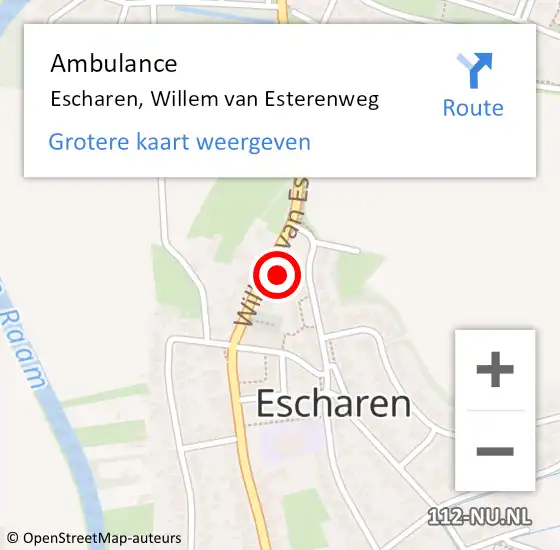 Locatie op kaart van de 112 melding: Ambulance Escharen, Willem van Esterenweg op 25 januari 2016 13:57