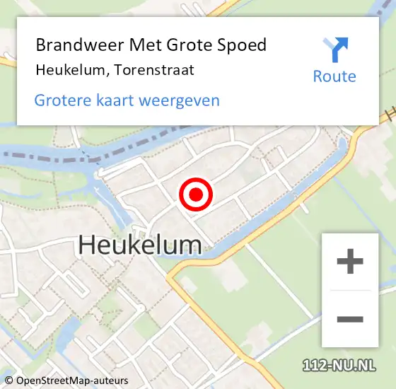 Locatie op kaart van de 112 melding: Brandweer Met Grote Spoed Naar Heukelum, Torenstraat op 25 januari 2016 14:47