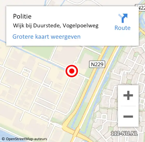 Locatie op kaart van de 112 melding: Politie Wijk bij Duurstede, Vogelpoelweg op 25 januari 2016 15:30