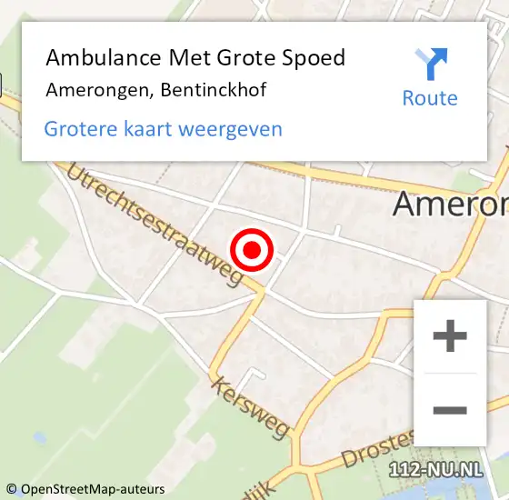 Locatie op kaart van de 112 melding: Ambulance Met Grote Spoed Naar Amerongen, Bentinckhof op 25 januari 2016 16:14