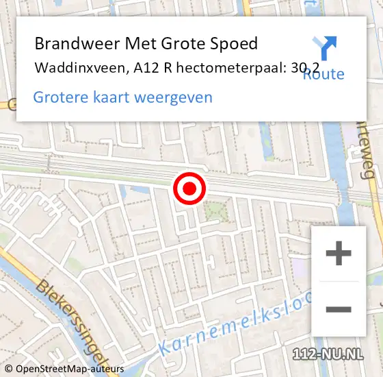 Locatie op kaart van de 112 melding: Brandweer Met Grote Spoed Naar Waddinxveen, A12 R hectometerpaal: 30,2 op 25 januari 2016 16:33