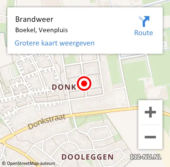 Locatie op kaart van de 112 melding: Brandweer Boekel, Veenpluis op 25 januari 2016 16:47