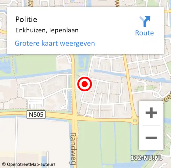 Locatie op kaart van de 112 melding: Politie Enkhuizen, Iepenlaan op 25 januari 2016 17:37