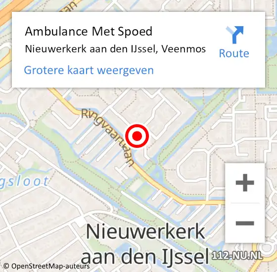 Locatie op kaart van de 112 melding: Ambulance Met Spoed Naar Nieuwerkerk aan den IJssel, Veenmos op 25 januari 2016 18:04