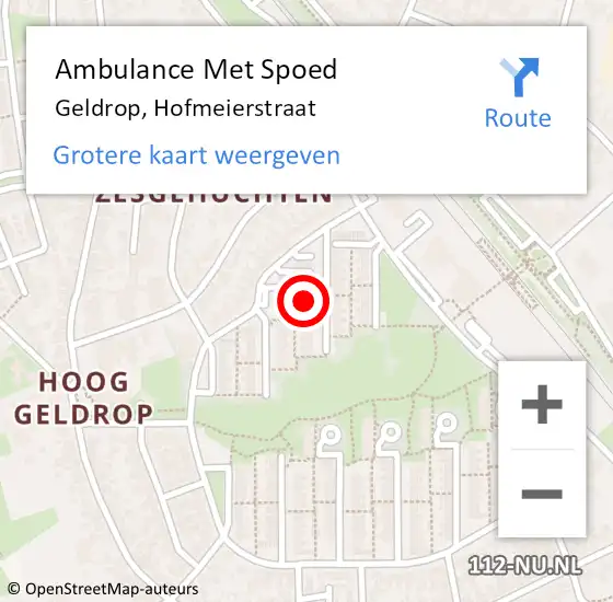 Locatie op kaart van de 112 melding: Ambulance Met Spoed Naar Geldrop, Hofmeierstraat op 25 januari 2016 20:21