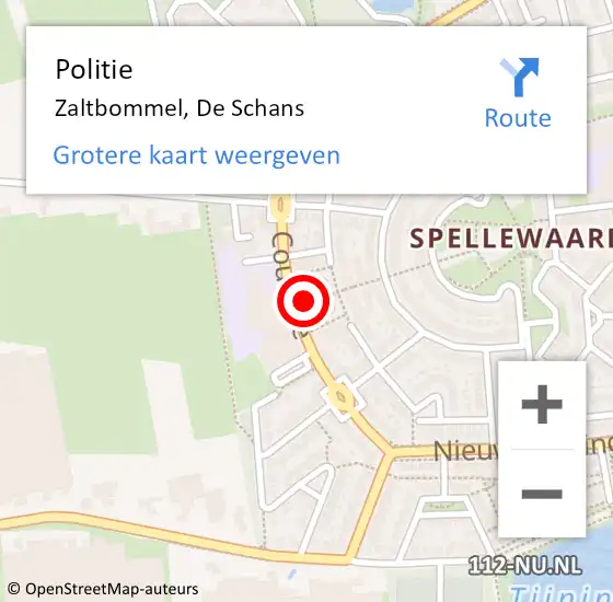 Locatie op kaart van de 112 melding: Politie Zaltbommel, De Schans op 25 januari 2016 21:40