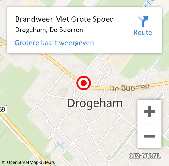 Locatie op kaart van de 112 melding: Brandweer Met Grote Spoed Naar Drogeham, De Buorren op 25 januari 2016 21:58