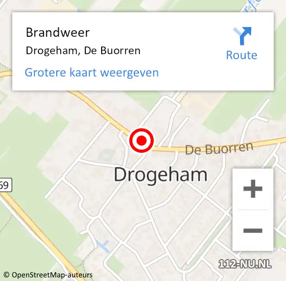 Locatie op kaart van de 112 melding: Brandweer Drogeham, De Buorren op 25 januari 2016 22:05