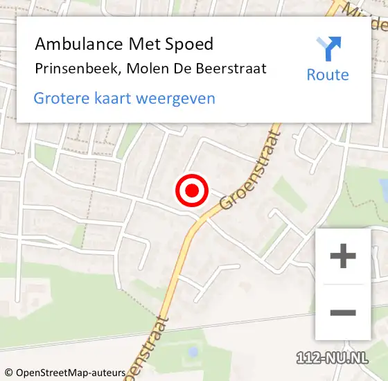 Locatie op kaart van de 112 melding: Ambulance Met Spoed Naar Prinsenbeek, Molen De Beerstraat op 26 januari 2016 01:29