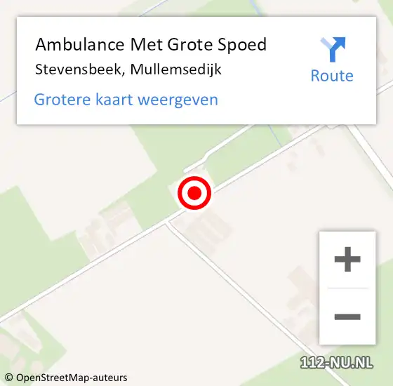 Locatie op kaart van de 112 melding: Ambulance Met Grote Spoed Naar Stevensbeek, Mullemsedijk op 26 januari 2016 08:51