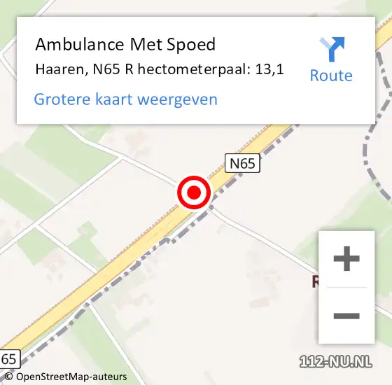 Locatie op kaart van de 112 melding: Ambulance Met Spoed Naar Haaren, N65 R hectometerpaal: 13,1 op 26 januari 2016 09:02