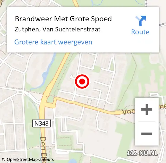 Locatie op kaart van de 112 melding: Brandweer Met Grote Spoed Naar Zutphen, Van Suchtelenstraat op 26 januari 2016 09:20