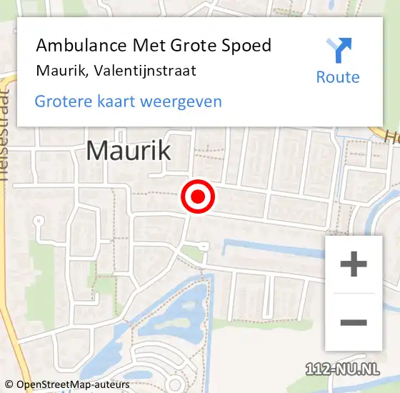 Locatie op kaart van de 112 melding: Ambulance Met Grote Spoed Naar Maurik, Valentijnstraat op 26 januari 2016 10:30