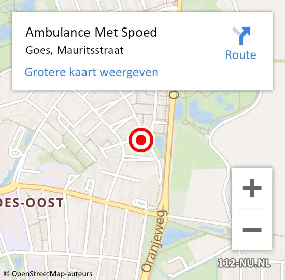 Locatie op kaart van de 112 melding: Ambulance Met Spoed Naar Goes, Mauritsstraat op 26 januari 2016 11:21