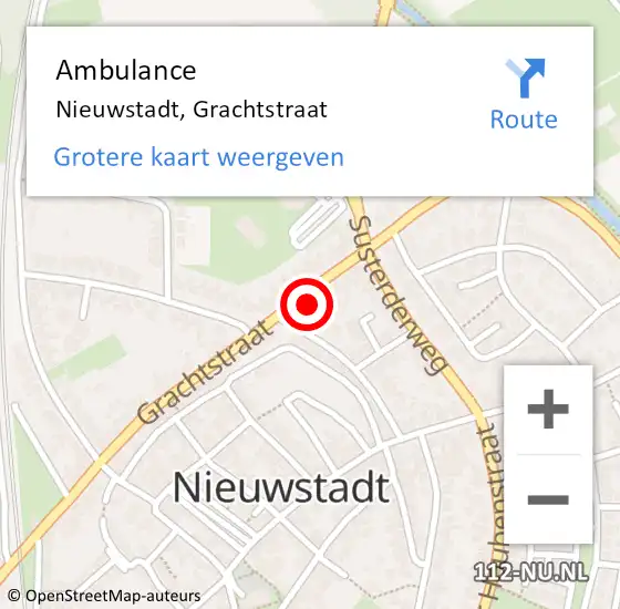 Locatie op kaart van de 112 melding: Ambulance Nieuwstadt, Grachtstraat op 4 december 2013 13:03