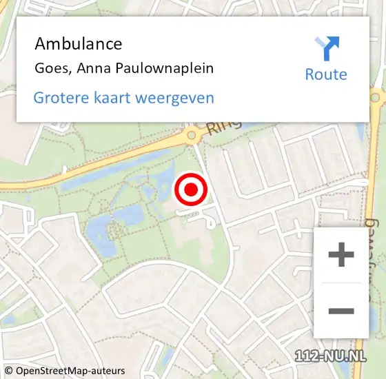 Locatie op kaart van de 112 melding: Ambulance Goes, Anna Paulownaplein op 26 januari 2016 12:57