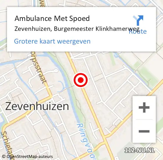 Locatie op kaart van de 112 melding: Ambulance Met Spoed Naar Zevenhuizen, Burgemeester Klinkhamerweg op 26 januari 2016 14:14